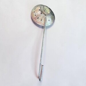 Unbranded Slotted Spoon Skimmer Silver Fair Hooked Handle Primitive